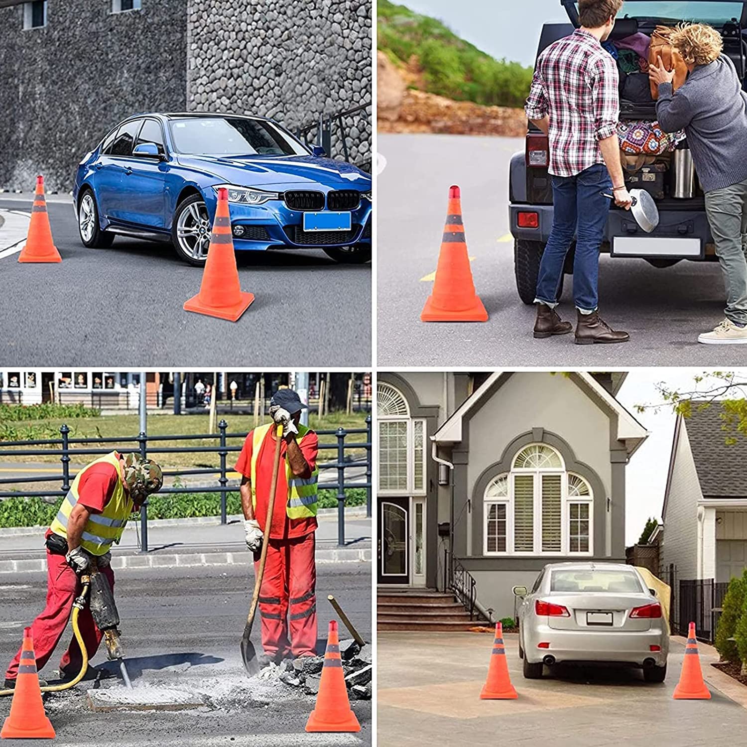 Conos de estacionamiento de 28 pulgadas, resistentes al agua, para señalización vial, conos de seguridad vial emergentes naranjas con collar reflectante, conos de construcción multiusos duraderos