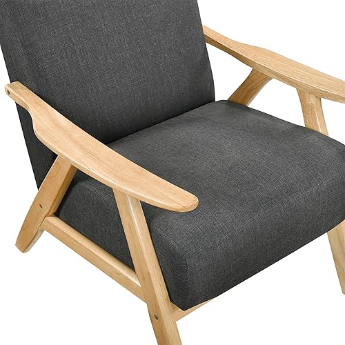 Miniatura 36 de Lexicon Silla decorativa moderna de mediados de siglo con marco de madera maciza en acabado de nogal, sillón tapizado para sala de estar, cojín de
