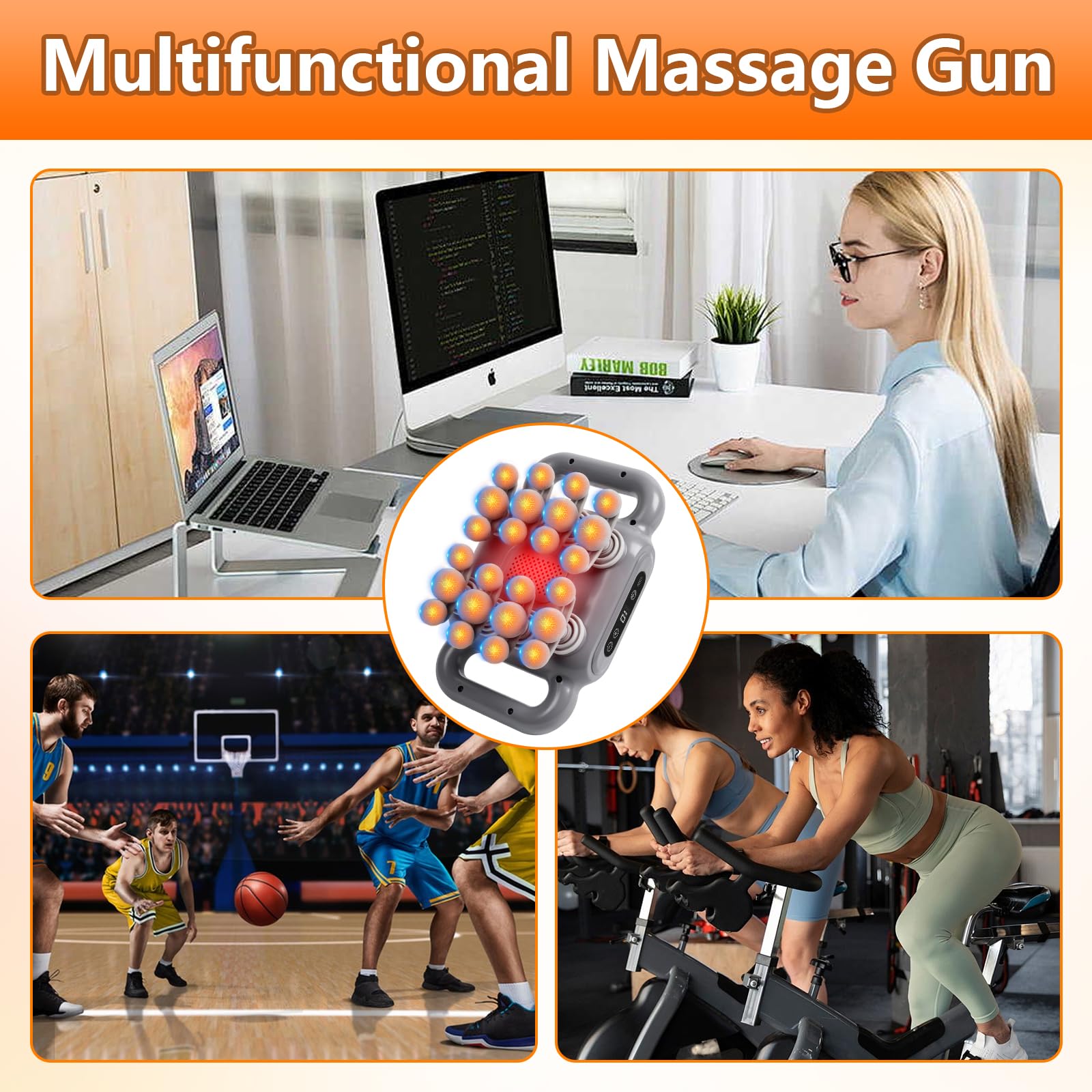 Pistola de masaje de 24 cabezales, 9 modos y 9 niveles, masajeador muscular para alivio del dolor muscular en casa, oficina, regalos para hombres y mujeres