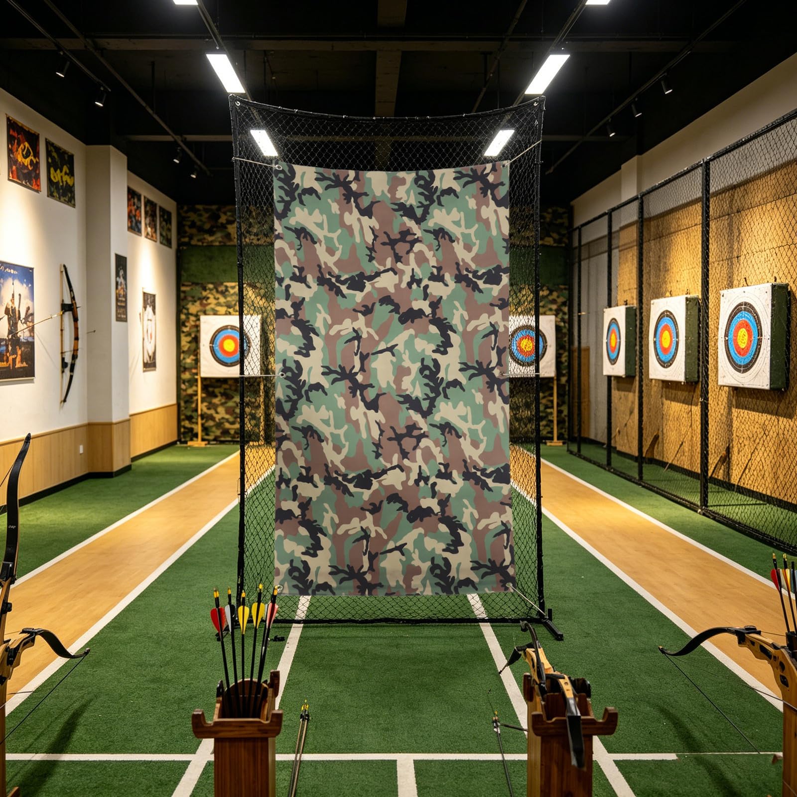 Rete da Tiro Arco Camouflage in Fibra di Aramide Resistente, Design Portatile Protezione UV per Ambienti Indoor e Addestramento Tiro Arco Sicuro