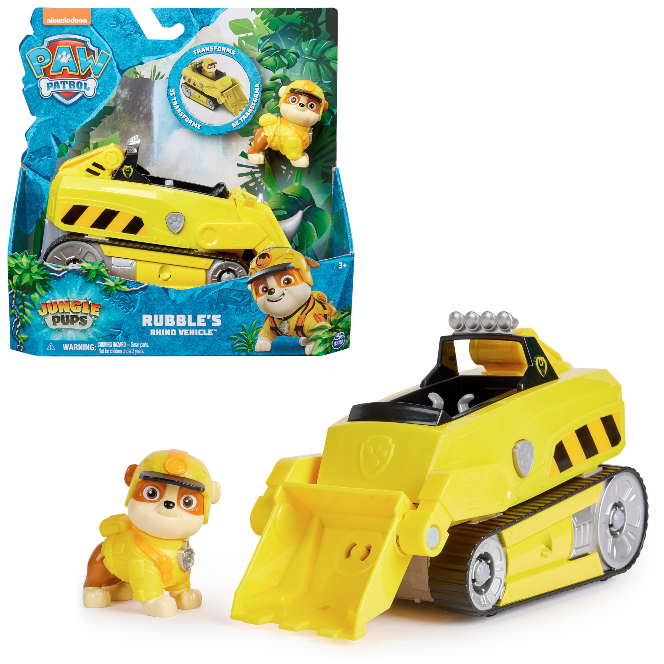 PAW PATROL Jungle Pups – Nashorn-Fahrzeug mit Rubble-Figur (Basis Fahrzeug), Spielzeug für Kinder ab 3 Jahren