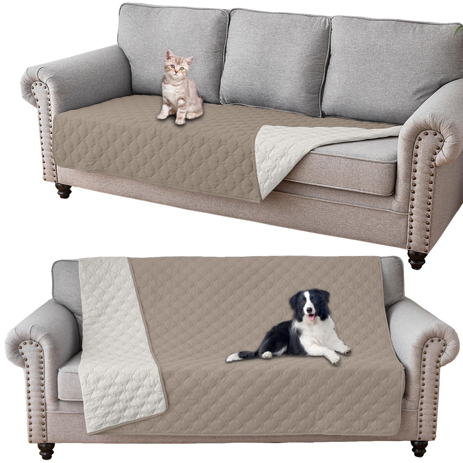 BUAOGDVG Waterproof Dog Blanket, Cat Scratch-Resistant Sofa Cover, Pet Sofa Cover with Non-Slip Rubber Bottom, Bedspread(Cachi,208x259cm)