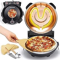 NutriChef Forno Pizza Elettrico 30 cm con Termometro e Controllo Temperatura, Pietra Antiaderente fino a 427 °C, per Pizza Fatta in Casa Croccante, Pizza Surgelata, per Pizzaiolo e Pizzeria, Nero