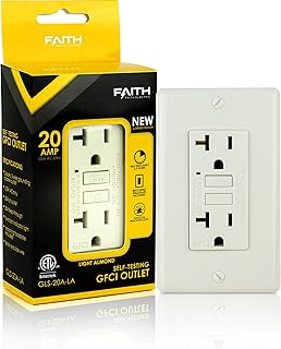 Faith 20A GFCI Outlet, Non-Tamper-Resistant GFI Duplex Receptacles with LED Indicator, Self-Test Ground Fault Circuit Interrupter with Wall Plate, ETL Listed, Light Almond