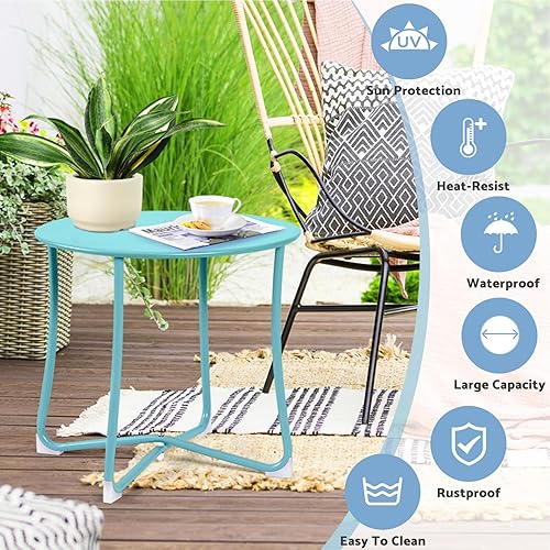 Miniatura 5 de Amagabeli - Mesa auxiliar pequeña para patio, impermeable, redonda, de acero de metal, resistente a la intemperie, portátil, para jardín, balcón,