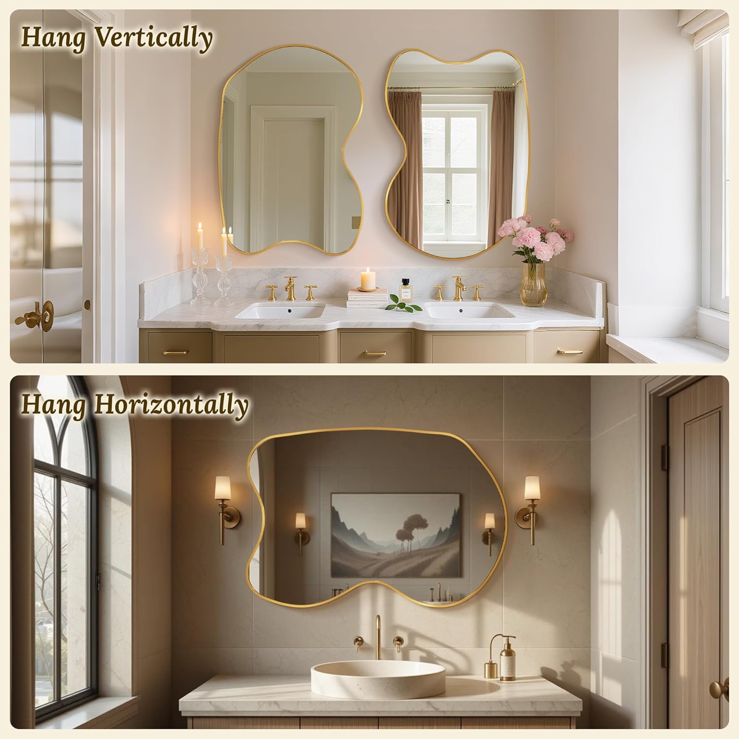 Dorlicecass Irregular Wall Mirror,28"x40" Asymmetrical Unique Abstract Wavy Aluminum Alloy Frame,Modern Decorative Mirror for Living Room,Bathroom,Bedroom,Entryway,Cloakroom Gold x1