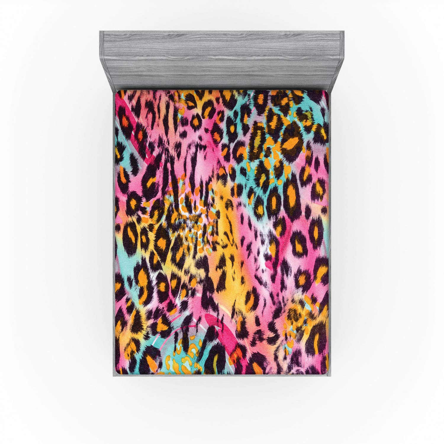 Ambesonne Leopard Print Fitted Sheet, Mottled Exotic Panther Skin Pattern Colorful Camouflage Style Savannah Theme, Soft Decorative Fabric Bedding All-Round Elastic Pocket, Full Size, Pink Orange