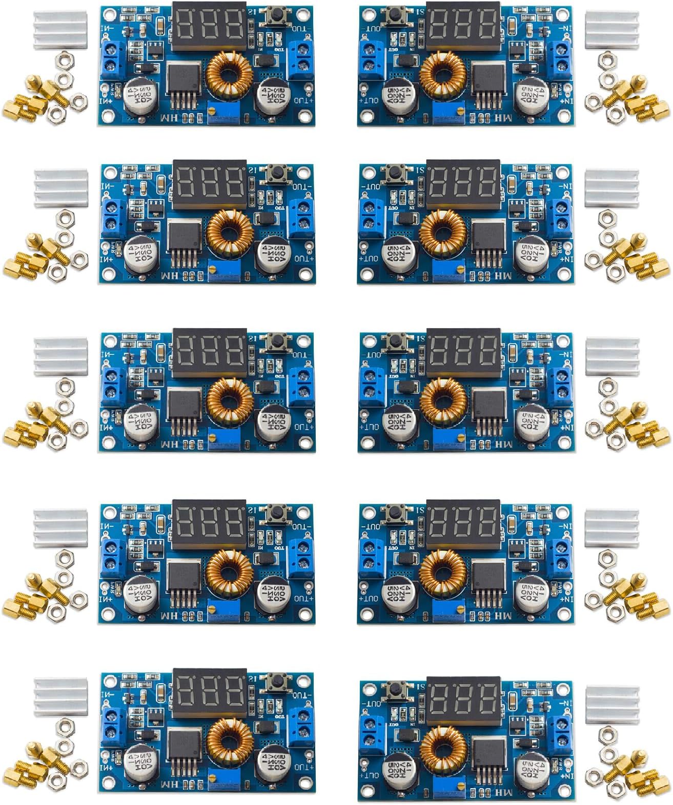 10 Packs 5A 75W DC-DC Step Power Module XL4015 with Adjustable LED Voltmeter and Free Support