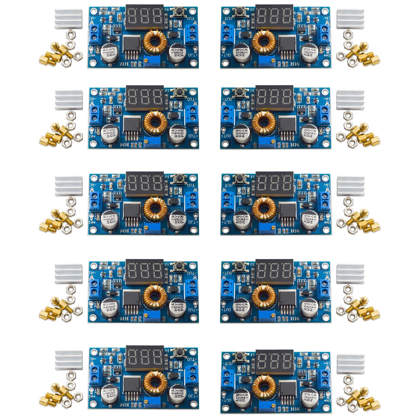 10 Packs 5A 75W DC-DC Step Power Module XL4015 with Adjustable LED Voltmeter and Free Support