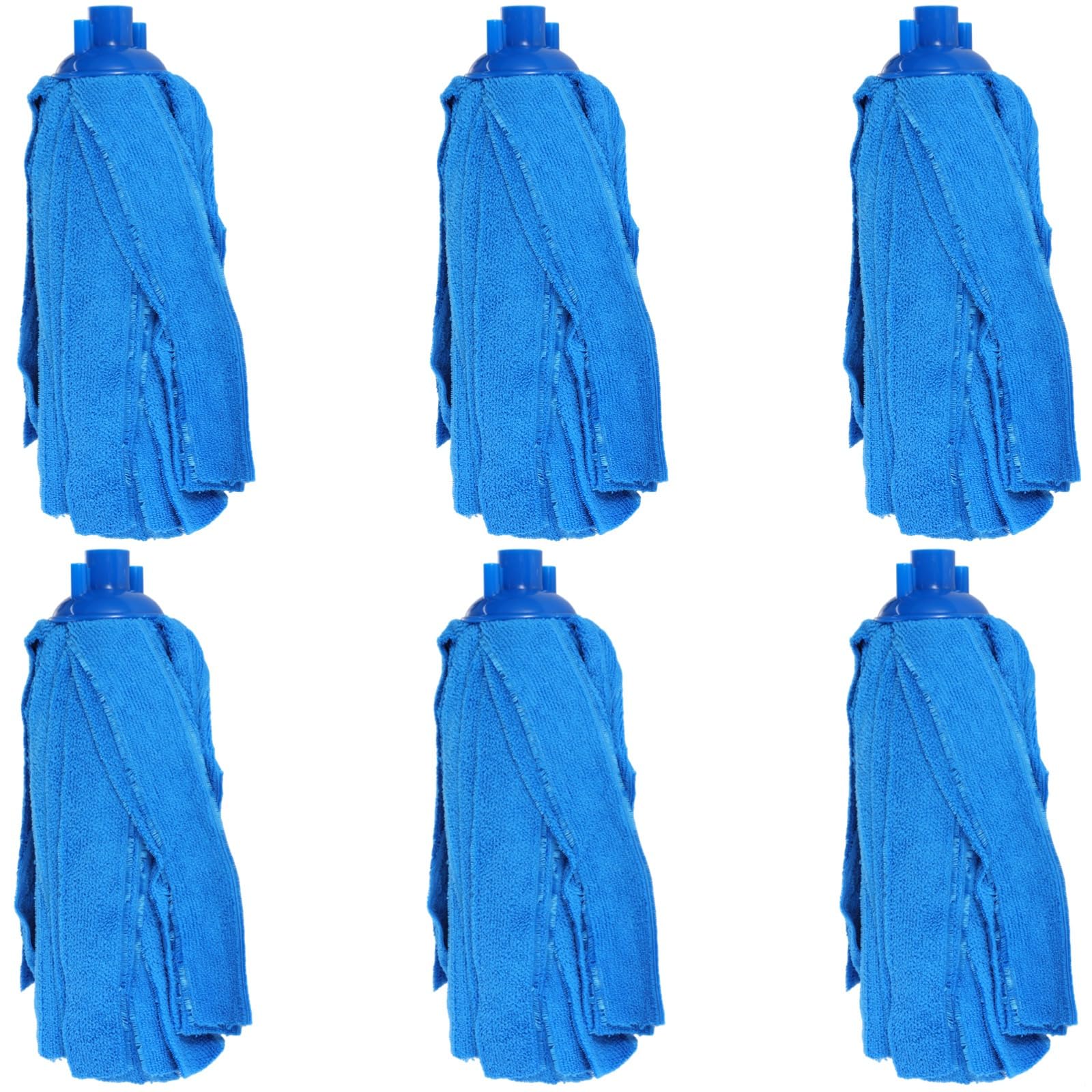 6 cabezales de fregona de microfibra azul, alta absorción, recambios húmedos y secos, compatibles con postes roscados estándar 3/4, limpieza multidireccional