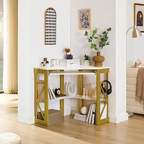 Miniatura 52 de VECELO - Escritorio de esquina para computadora Marrón antiguo,Negro,Teca,Madera de teca marrón,Blanco,Blanco & Oro,Natrual