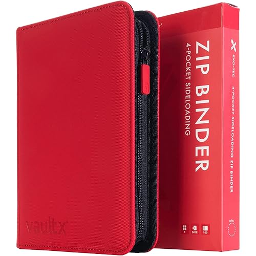 Vault X 4 Pocket Trading Card Zip Binder, 160 cards, Premium Exo-Tec Album Material, 20 Side-Loading Pages, Folder for Collectible Card Games, Sports, TCG (Red)