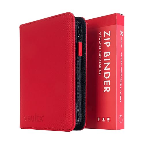 Vault X 4 Pocket Trading Card Zip Binder, 160 cards, Premium Exo-Tec Album Material, 20 Side-Loading Pages, Folder for Collectible Card Games, Sports, TCG (Red) - Red