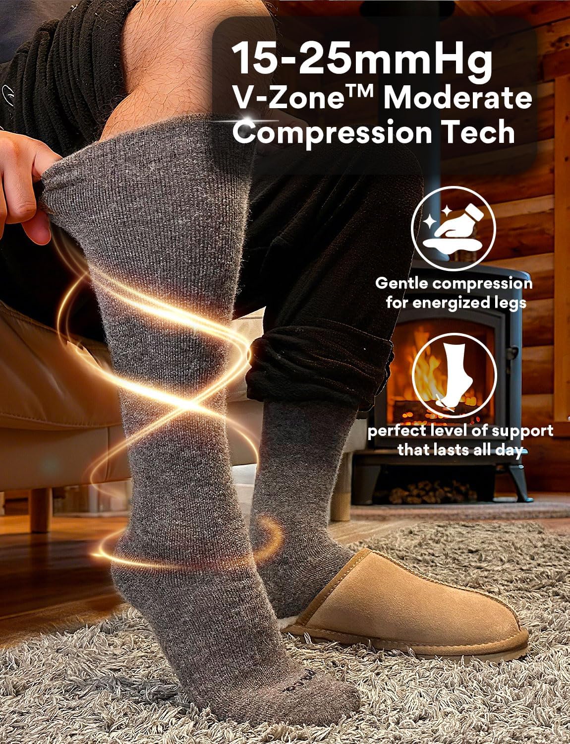 Alpaca Wool Heavyweight 15-25 mmHg Knee High Compression ​Support Socks Thick Winter Thermal Warm Soft Travel Flying - Image 5