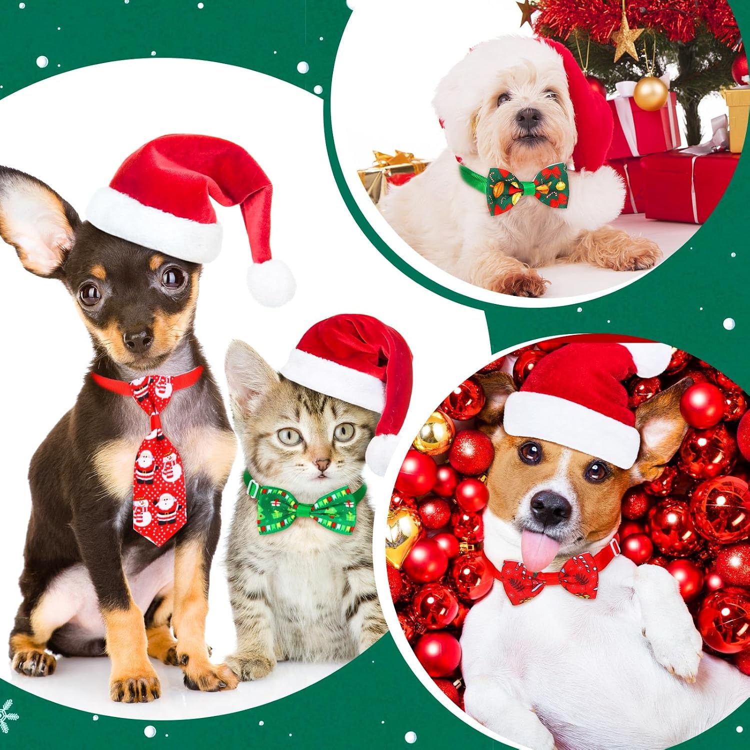 Chunful 150 Pcs Christmas Dog Bow Ties Collars Bulk Santa Claus Adjustable Cat Dog Collars Bowtie Neckties Basic Xmas Puppy Costume for Small Medium Pet Grooming Accessories