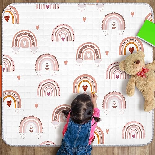 Miniatura 6 de Funtery Alfombra de juego bohemia de 43 x 43 pulgadas, portátil, lavable, plegable, plegable, antideslizante, para el suelo del bebé, corralito