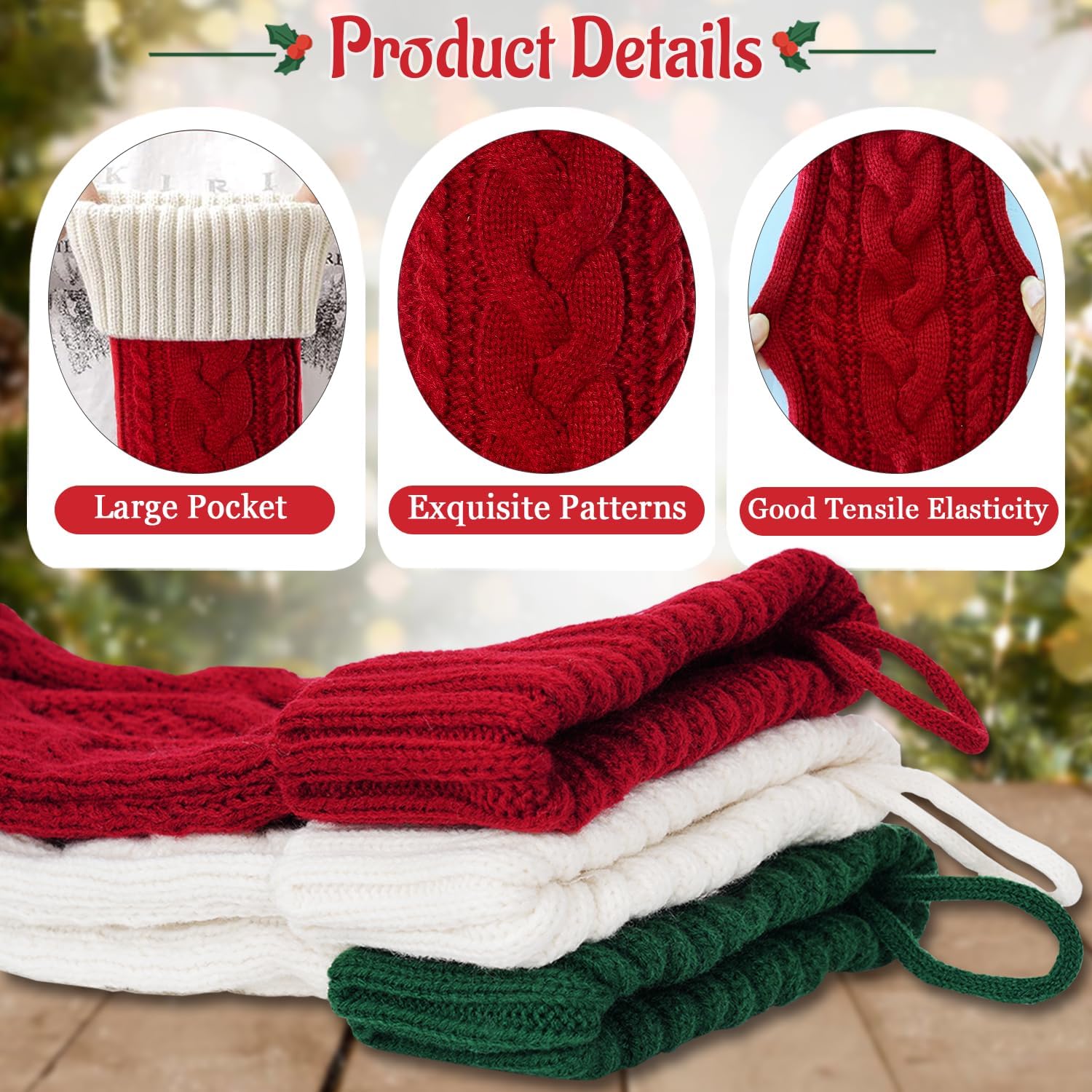 Personalized Christmas Stocking, 18" Large Knit Custom Name Family Christmas Stocking,Color-Contrast Xmas Stocking Fireplace Hanging Stocking with Name Embroidery for Holiday Party Decoration(4 Pcs)