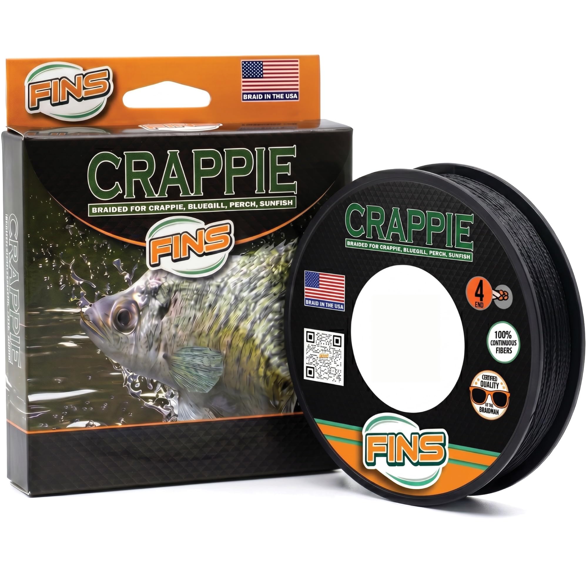 FINS Crappie Braided Fishing Line 4-Strand, Black, 2 lb, 100 Yards