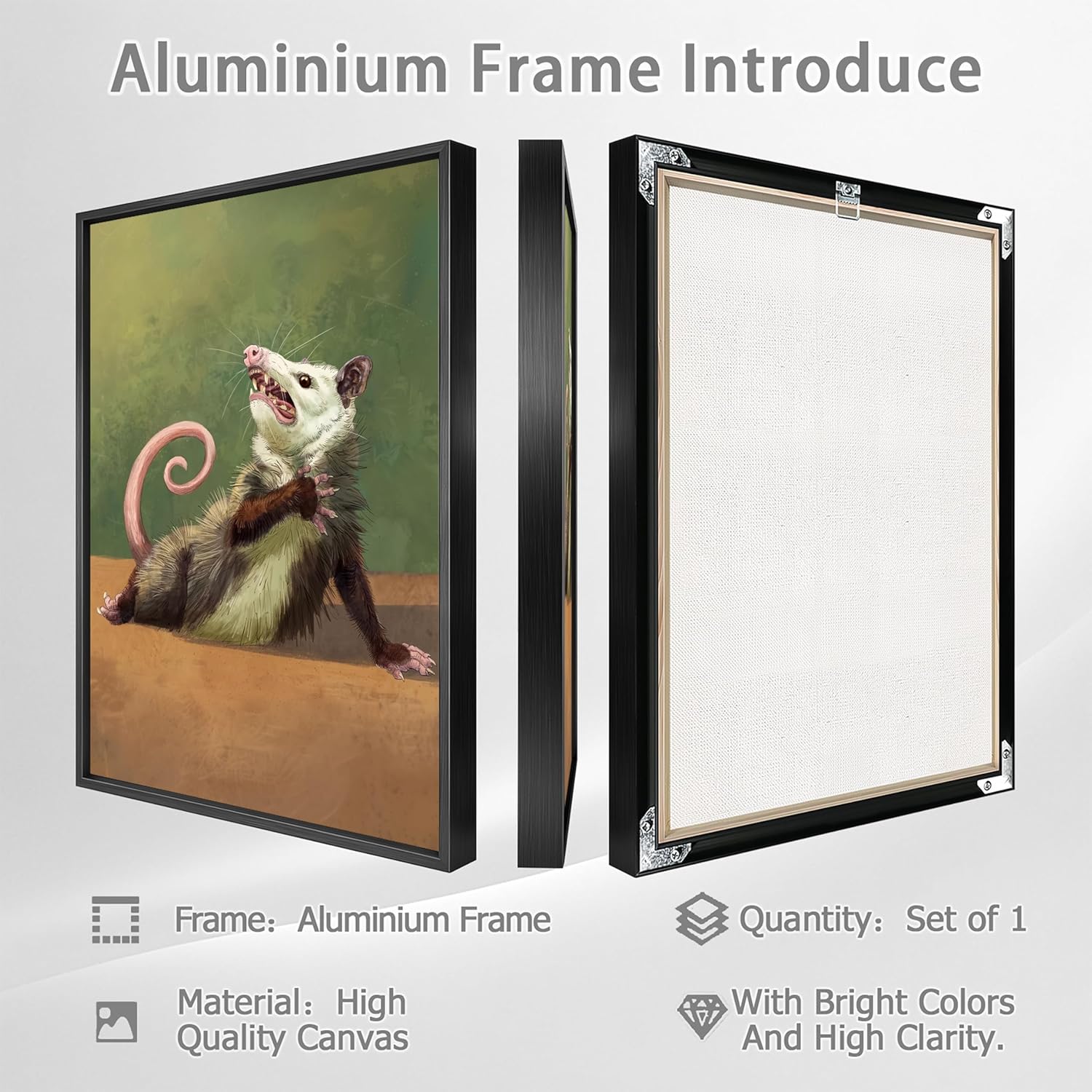 Funny Opossum Wall Art – Framed Canvas Print – Humorous Animal Bathroom Decor for Restroom or Toilet Room 16x20inch-Black Framed