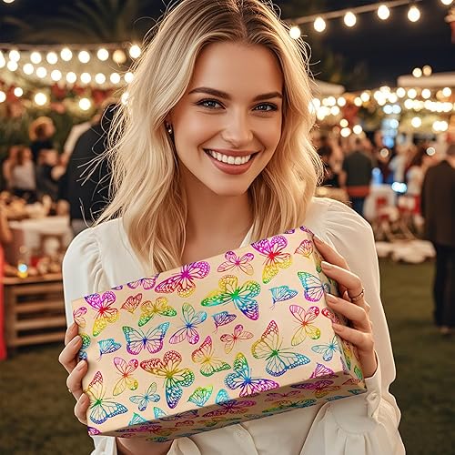 Miniatura 6 de RUSPEPA Rollo de papel de regalo de mariposa para mujeres y niñas, mini rollo, papel kraft de regalo de mariposa colorida para cumpleaños, día de la