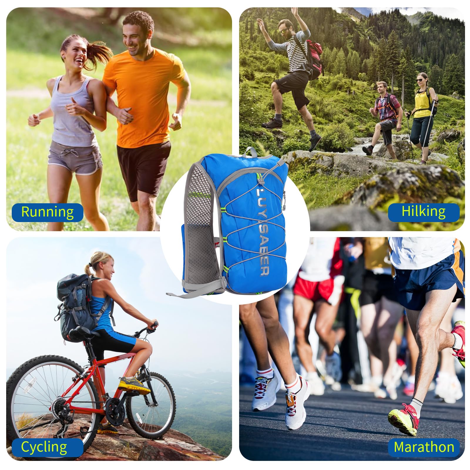 Zaino da corsa per idratazione, leggero, regolabile, con cinghie pettorali, compatibile con sacca d'acqua da 2 l, traspirante, riflettente, isolante, per donne, uomini, escursionismo, ciclismo,