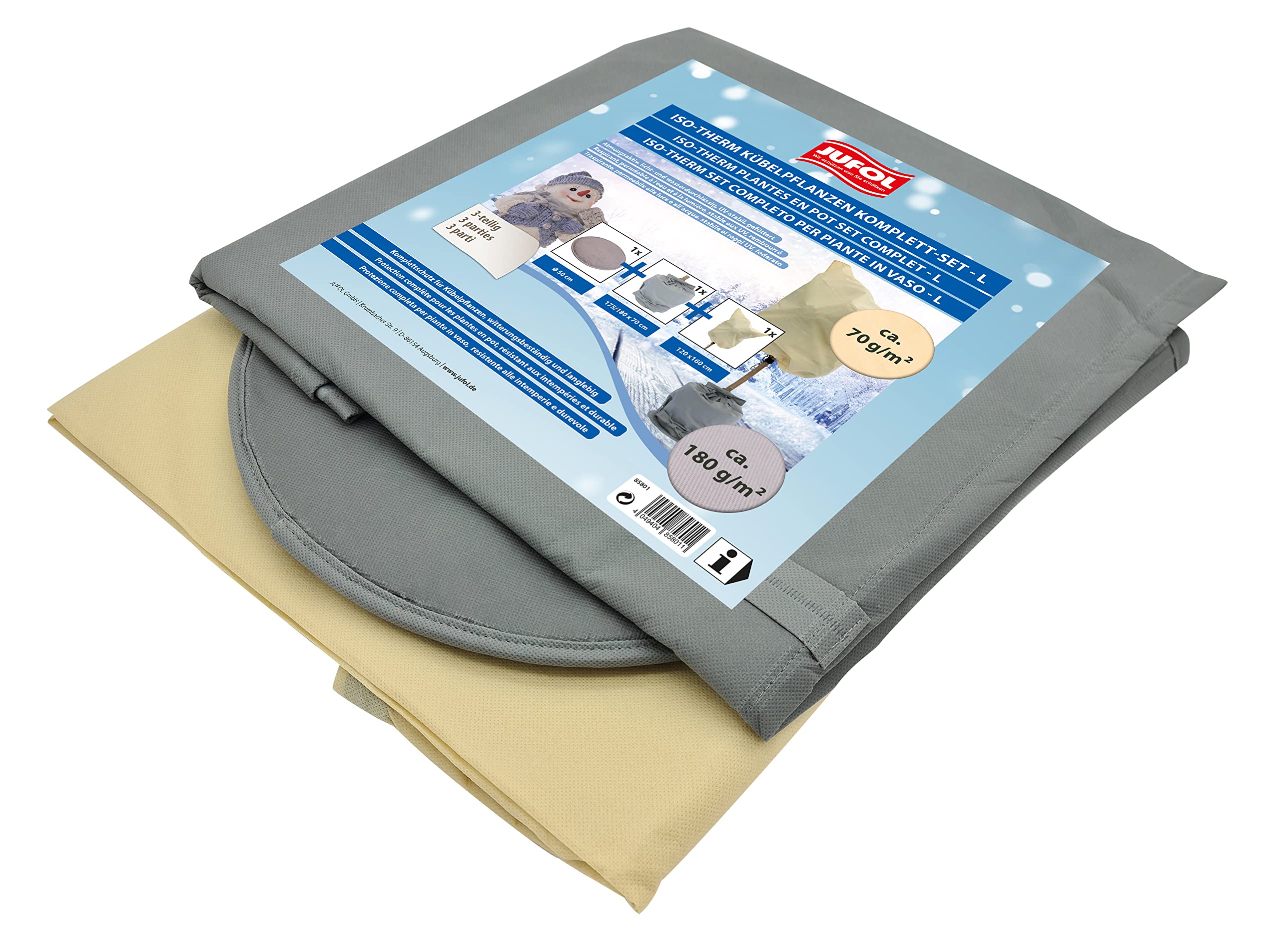 JUFOL Iso-Therm Kübelpflanzen Komplett-Set - L; Rundum Winterschutz für Topfpflanzen | Kübelpfanzen, für eine Töpfe mit einem Durchmesser von 50 cm, 3-teilig, 85801; Grau