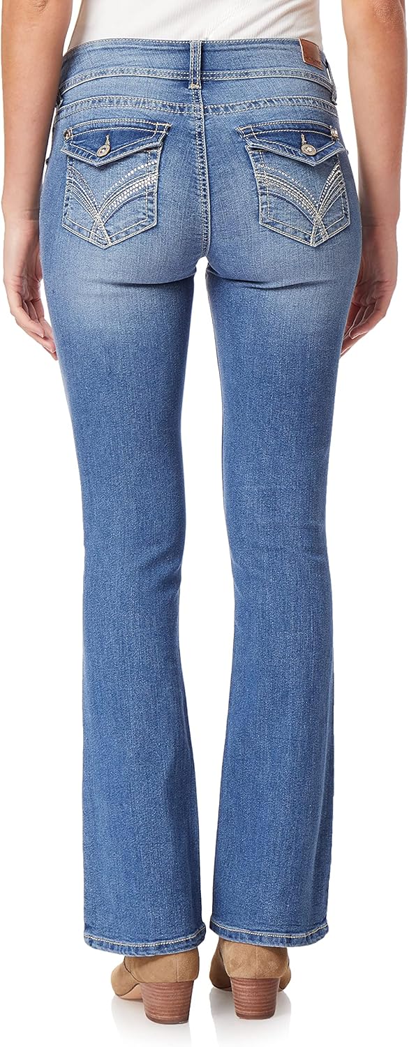 WallFlower Womens Luscious Curvy Bootcut Mid-Rise Bling Insta Stretch Juniors Jeans (Standard and Plus)