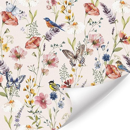 Miniatura 44 de HLNIUC Papel pintado vintage beige de hongos autoadhesivo de 17”x118” de estilo boho con mariposas y polillas, papel de contacto de bosque Hongos