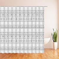 Vista 3 de Cortina de ducha geométrica bohemia negra y blanca, moderna, estilo tribal, retro, azteca occidental, abstracta, de mediados de siglo, tela de arte