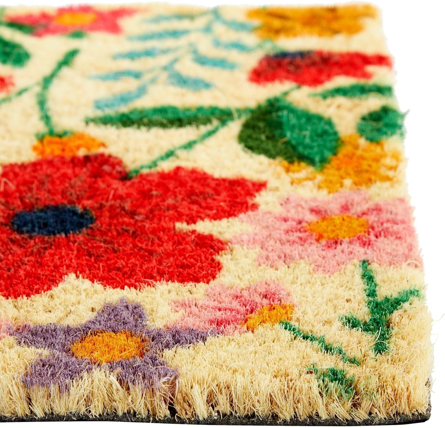 Juvale Flower Door Mat - 17 x 30 in, Rectangular, Multi-Color, Farmhouse Coir - Outdoor Coir Mat, Spring Outdoor Doormat with Water-Shedding PVC Backing & Handmade Floral Design