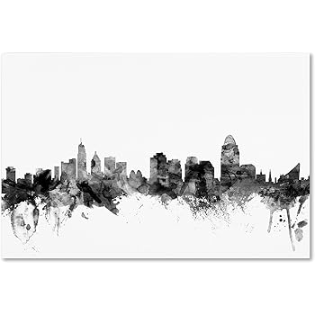 Amazon Com Cincinnati Ohio Skyline B W By Michael Tompsett 22x32 Inch Canvas Wall Art Posters Prints