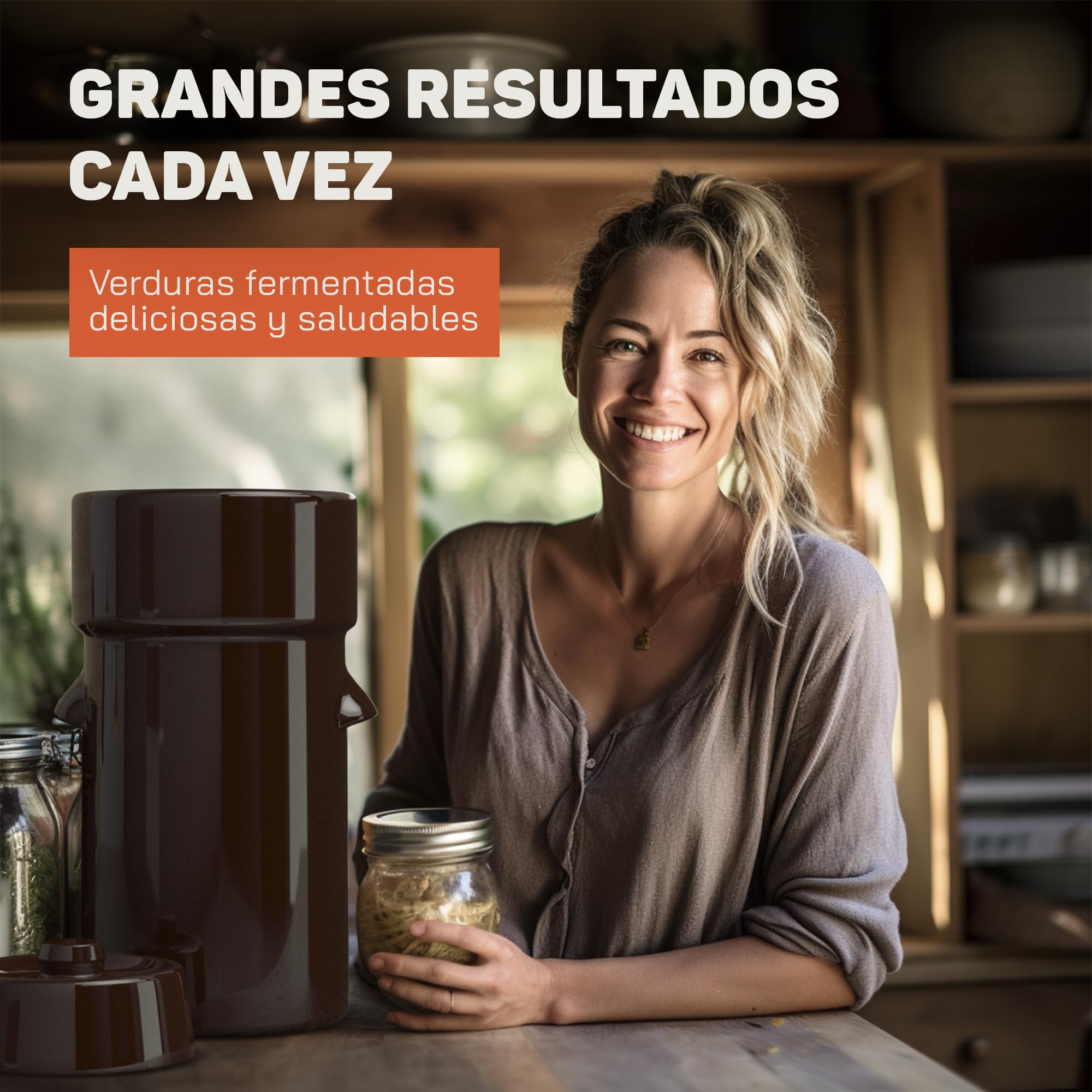 Kenley Bote de Fermentación de 4 Litros con Pesas, Tapa y Macerador | Olla de Gres para Fermentar o Encurtir Kimchi, Chucrut, Pepinillos, Verduras, Kombucha - Fermentador de Cerámica