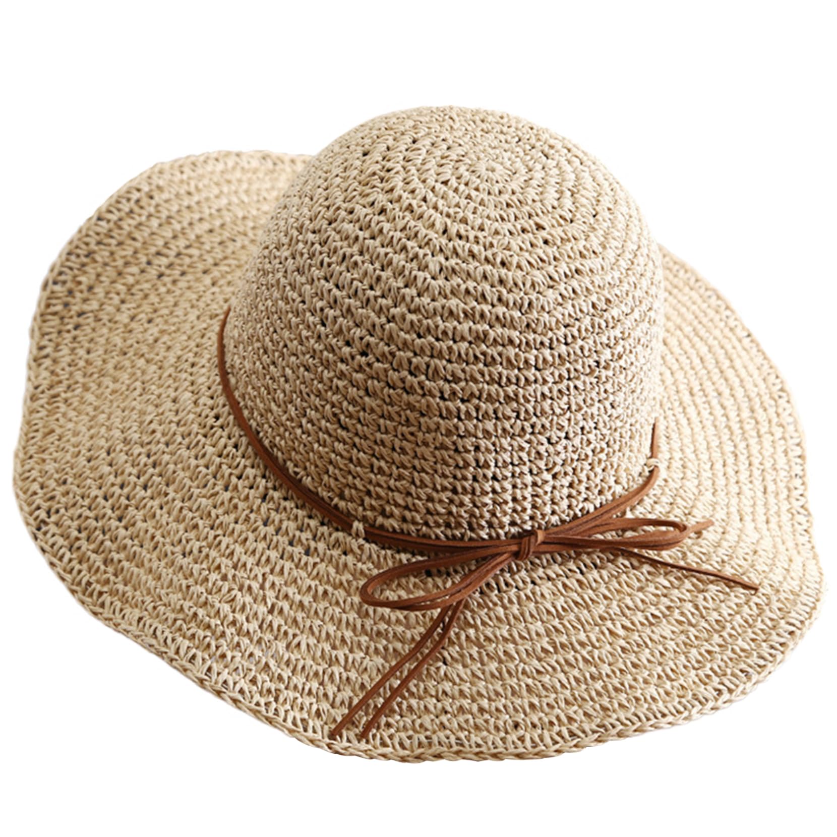 Vistnale Straw Sun Hats for Women, Womens Straw Hat Wide Brim Summer Beach Hat Foldable Sun UV UPF50 Breathable Summer Hats for Ladies Hiking, Camping Beige