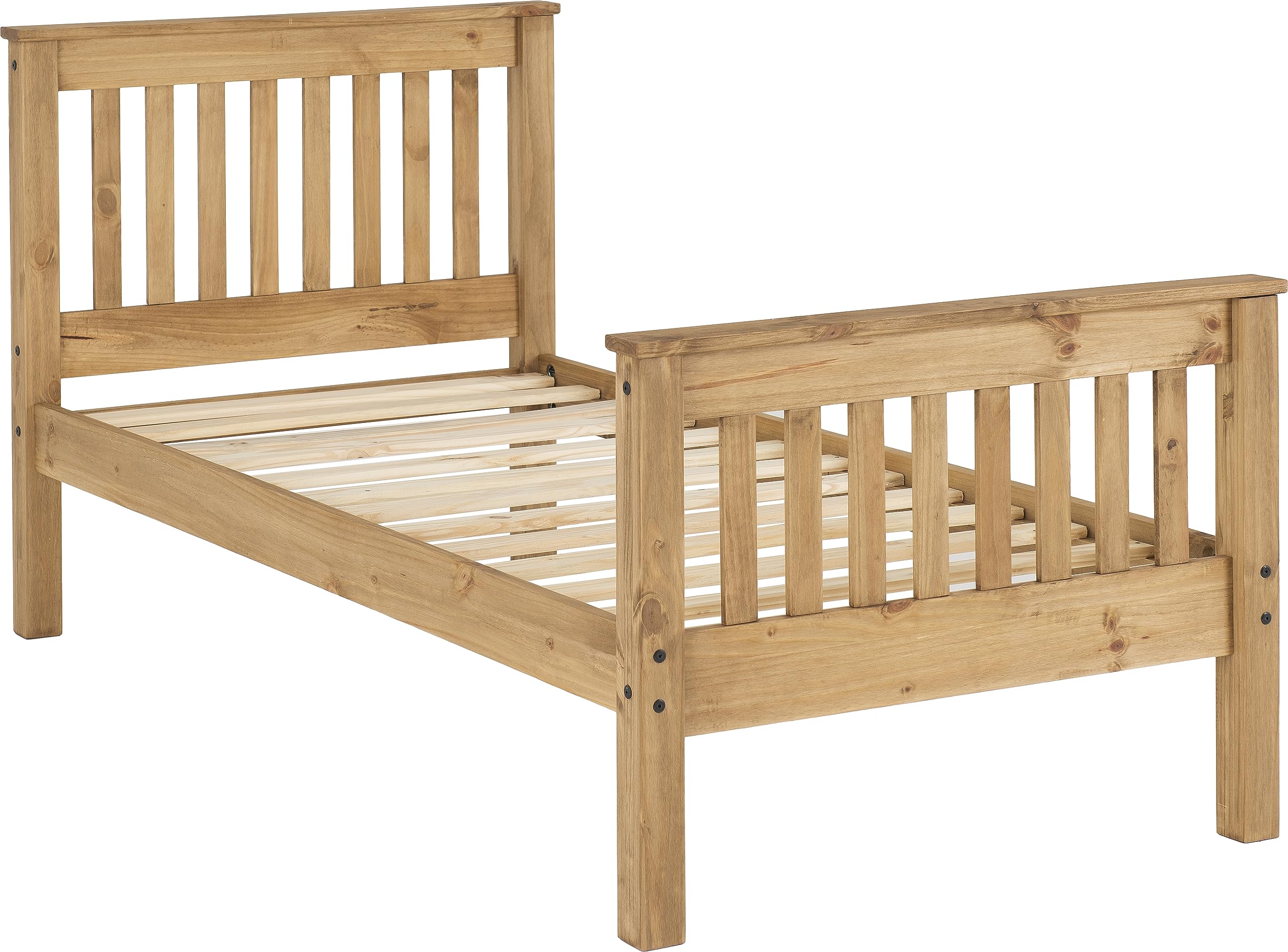 Seconique Monaco Single Bed - Distressed Waxed Pine - High End Design - Wooden Slats