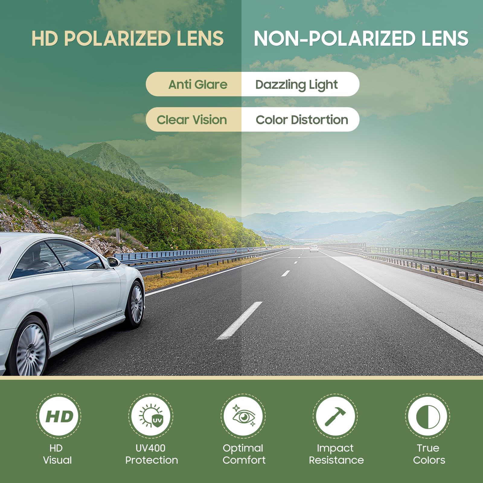 Okulary przeciwsłoneczne Perkanion Polarized na okulary - okulary przeciwsłoneczne z połową ramki pasujące na okulary korekcyjne z ochroną UV400