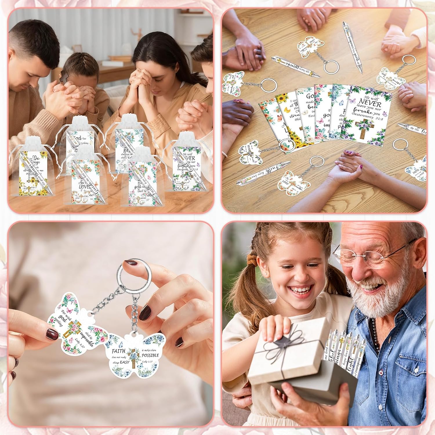 48 Pcs Christian Bulk Gifts for Women Valentines Religious Gift Bible Verse Pens Notebooks Scripture Ballpoint Pens Inspirational Verse Keychains Prizes for Church Office Coworker Supplies(Floral) - Image 6