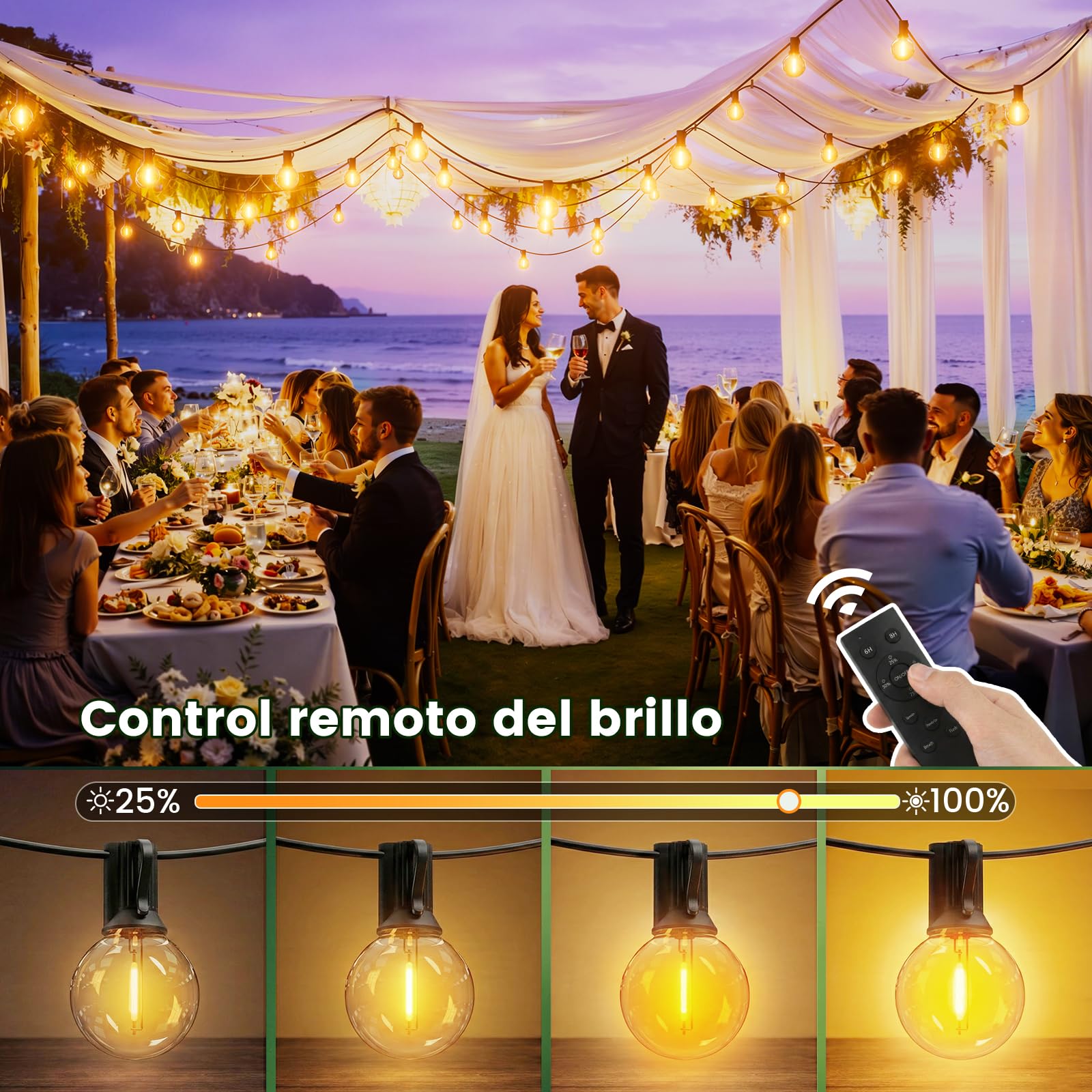 Yuusei Guirnalda Luces Exterior, Luces LED 40MX2 Con Mando a Distancia, Impermeable IP45 & 2700K Blanco Cálido, Bombillas 104+4 G40 Irrompibles para Jardin, Decoracion, Terraza, Pergolas y Toldos(80M)