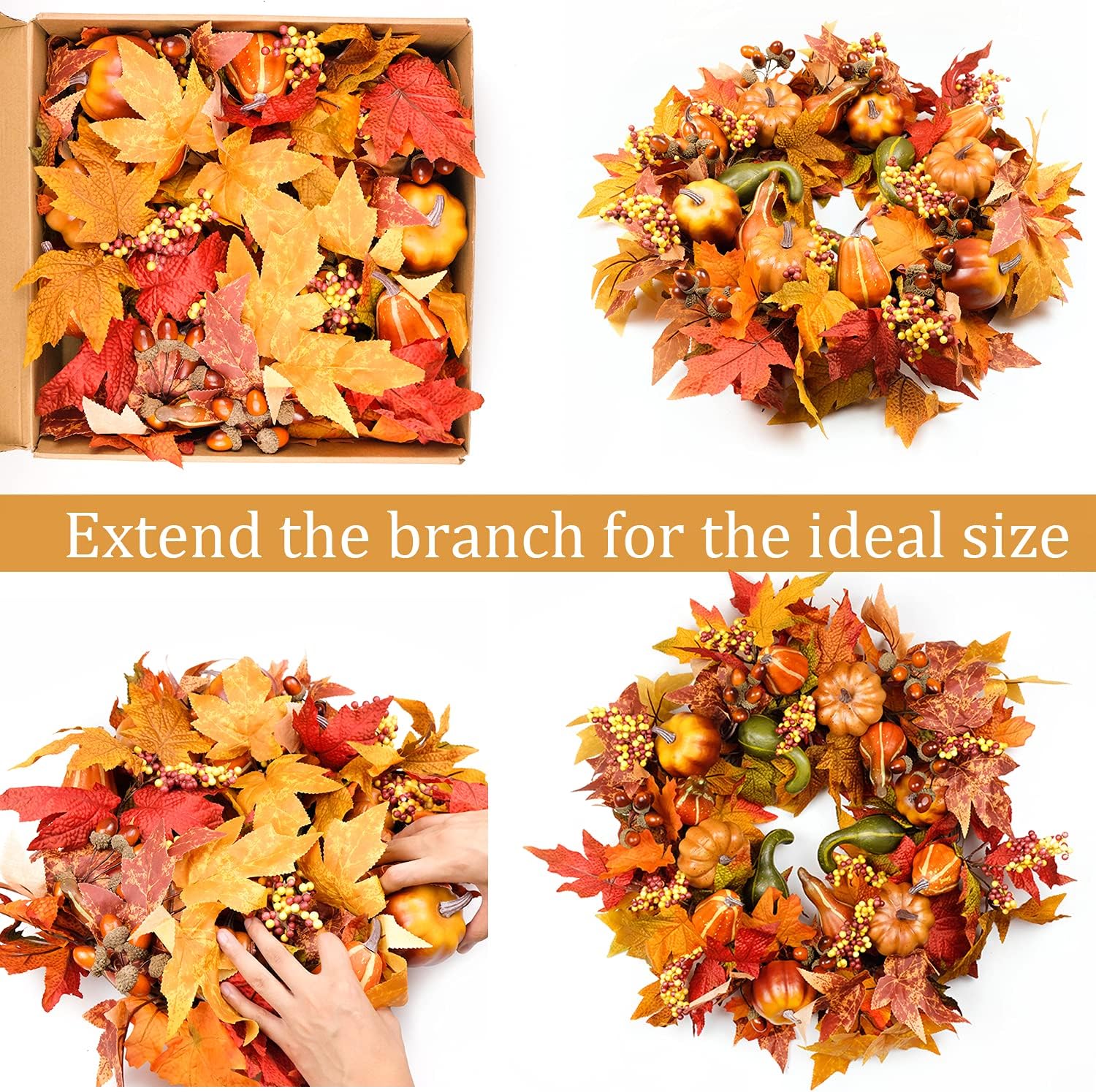 Fall Wreaths for Front Door 22 inch, Fall Door Wreath with Pumpkin, Maple Leaves Autumn Thanksgiving Harvest Festival Decorations Indoor and Outdoor