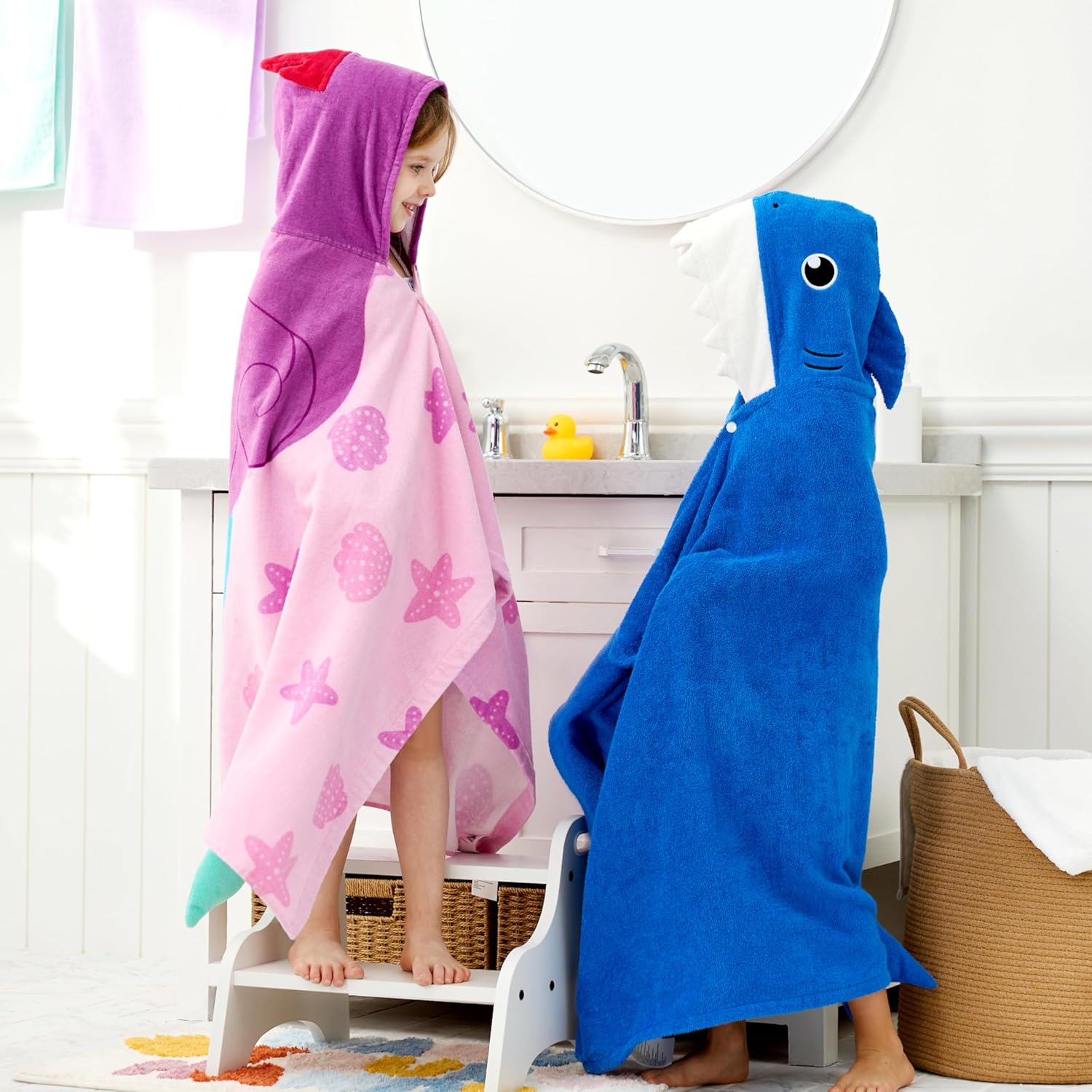 Joiedomi Mermaid Hooded Towel for Kids Soft 100% Cotton Bath Beach Towel 30" x 50" for Kids 3-10 Years Toddler Pool Poncho with Hood Absorbent Swim Wrap for Boys Girls - Image 7