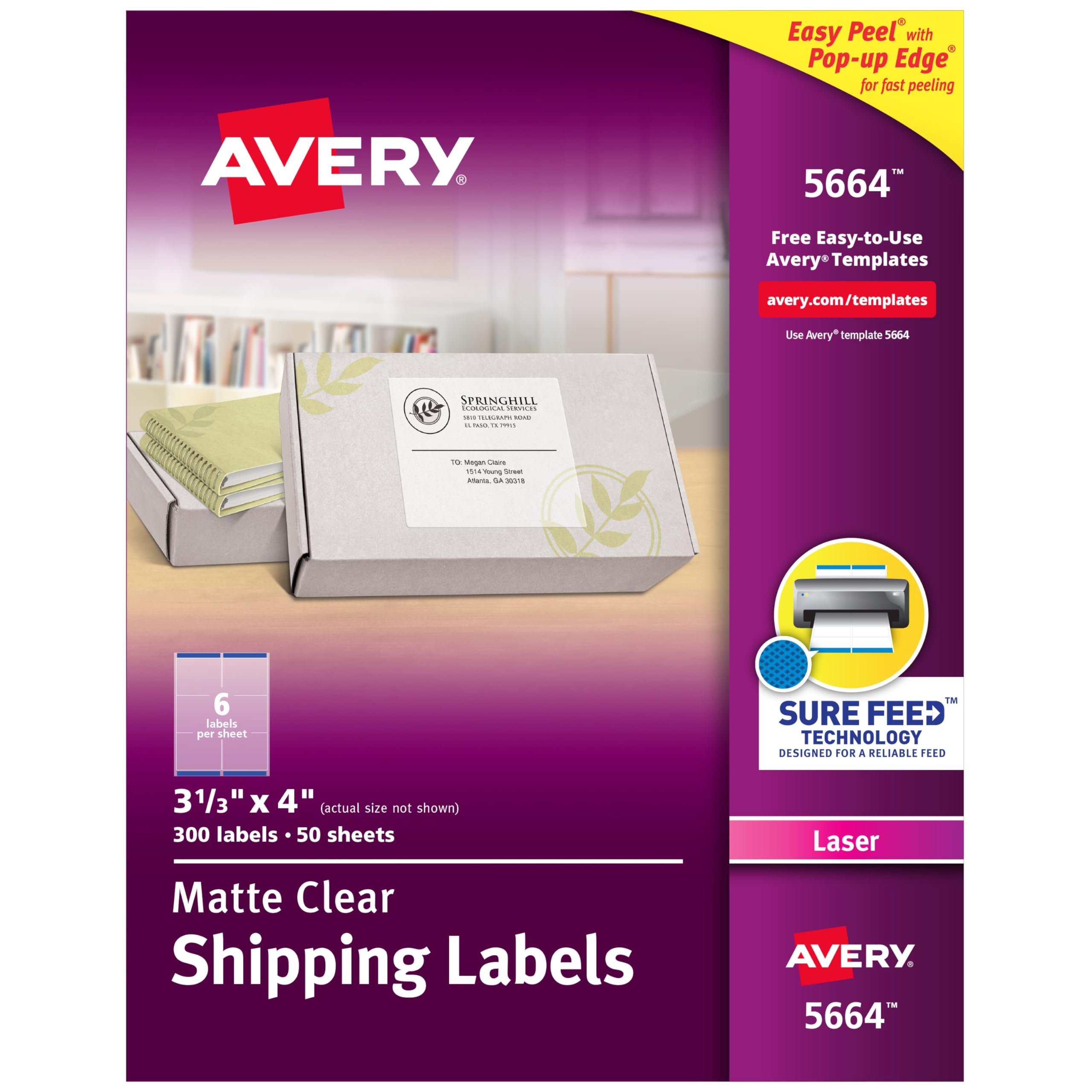 Avery Etichette trasparenti opache per indirizzi per stampanti laser, 7,6-0,8 x 10,2 cm, 300 etichette (5664)
