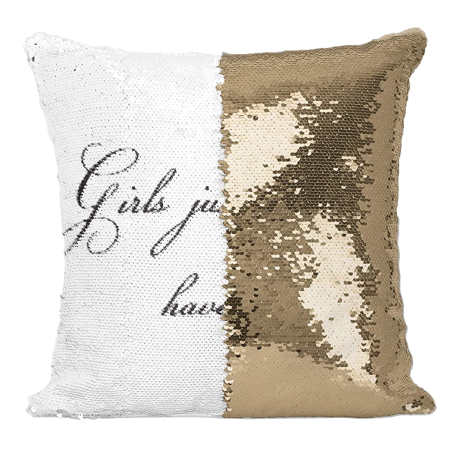 Coussin paillettes doré humoristique avec message Girls Just Want to Have Sun