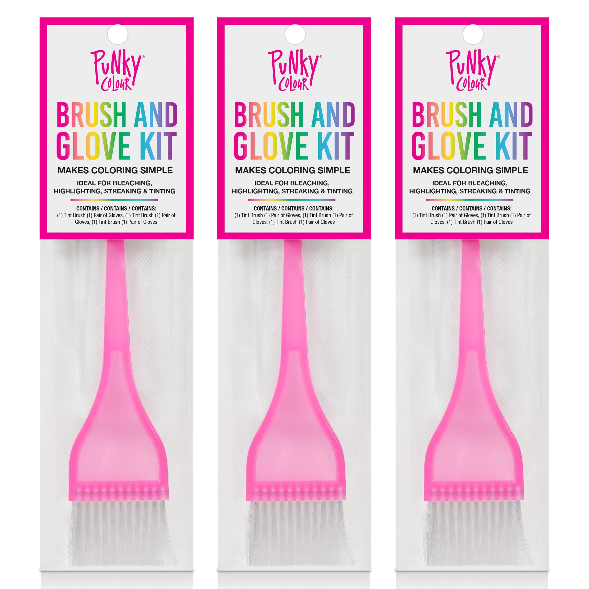 Punky Hair Color Brush & Gloves, Hair Coloring Kit, Dye Applicator, 3 Pack