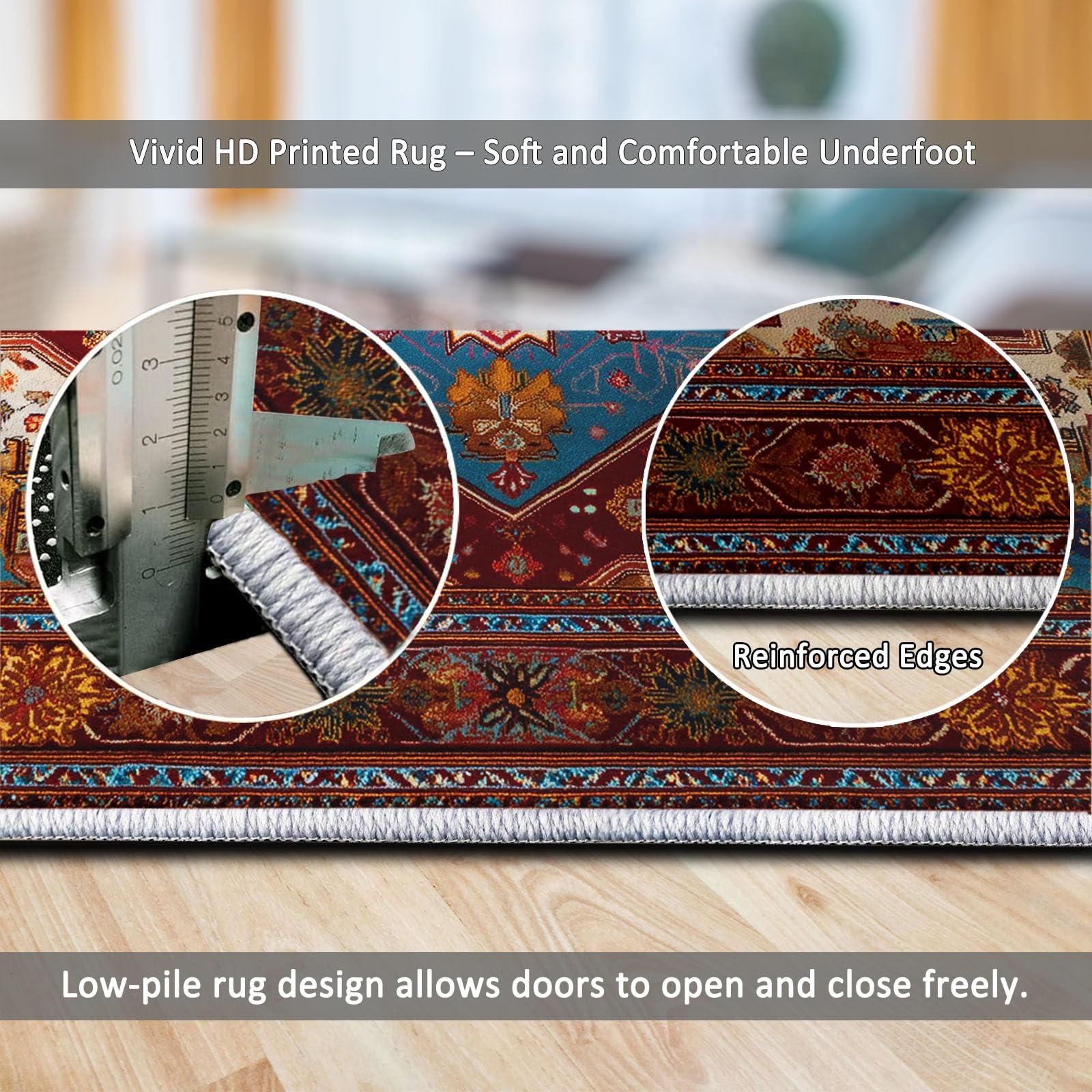 Generico Tappeto Salotto Tradizionale Orientale Natura Fiori, Pelo Corto Tappeto Morbido Camera da Letto Antiscivolo Lavabile Tappeti Soggiorno Cucina Tappeti di Zona Home Decor, Rosso 160 x 230 cm