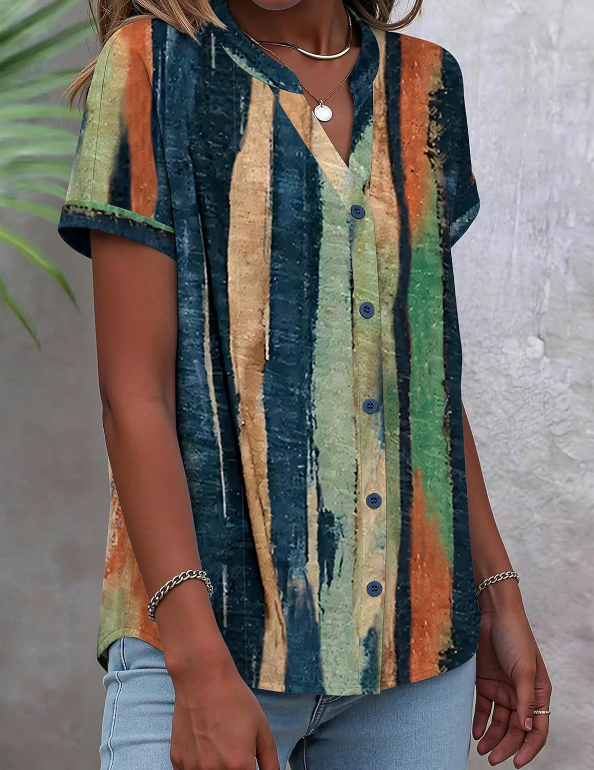 Zeagoo Button Down Shirts for Women Short Sleeve Tops V Neck Collar Blouses Business Casual Outfits S-2XL - Image 2