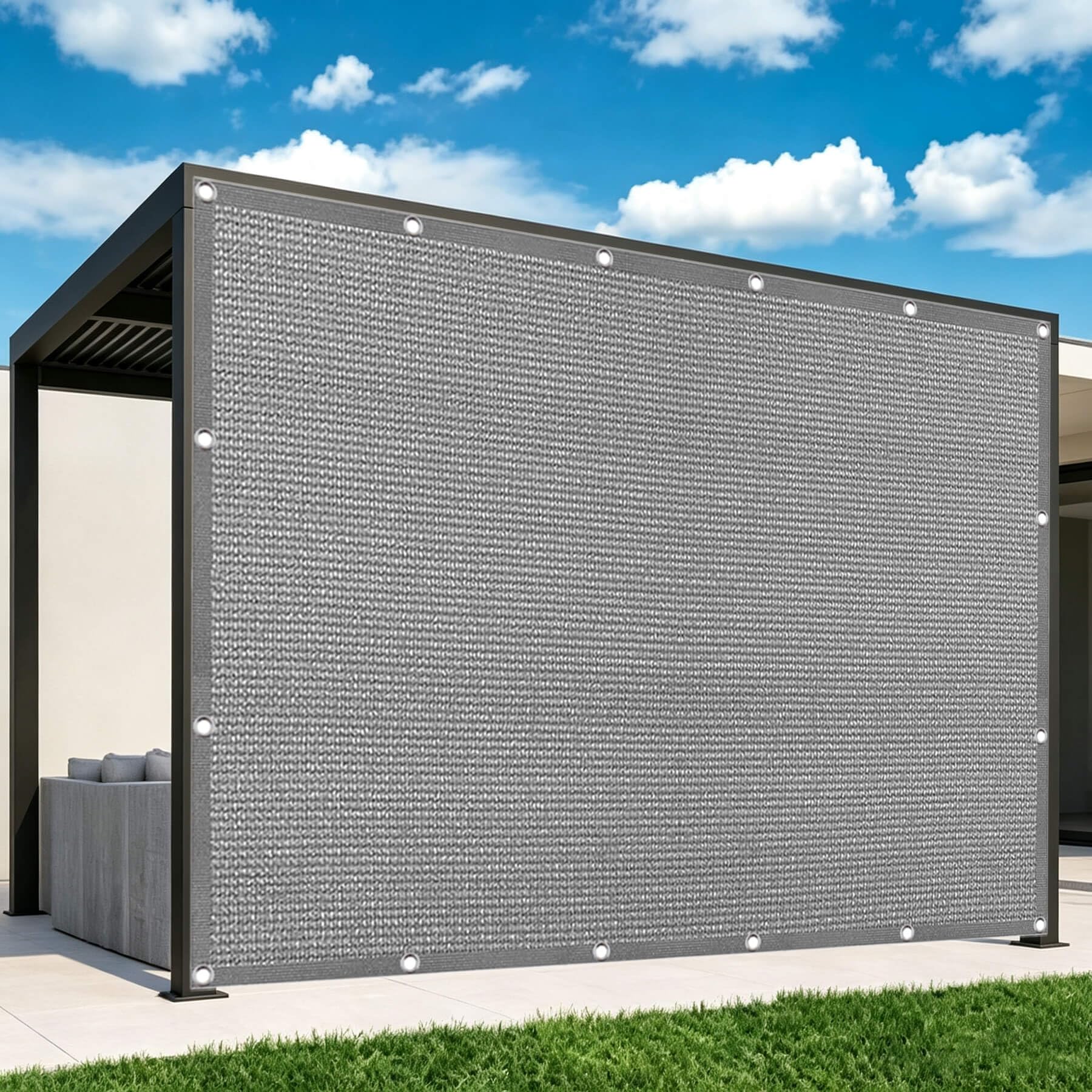 Vela Parasole 3 x 8 m in Tessuto Hdpe, Permeabile All'Aria e All'Acqua, Telo Ombreggiante Occhiellato Tenda da Sole Traspirante Rettangolare per Serra Cortile, Grigio Chiaro