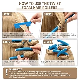 Syhood 30 Pieces Flexible Curling Rods Twist Hair Rollers Soft Foam Rods No Heat and 1 Pcs Steel Rat Tail Comb for Women Long and Short Hair(7 x 0.7 Inch,Blue)