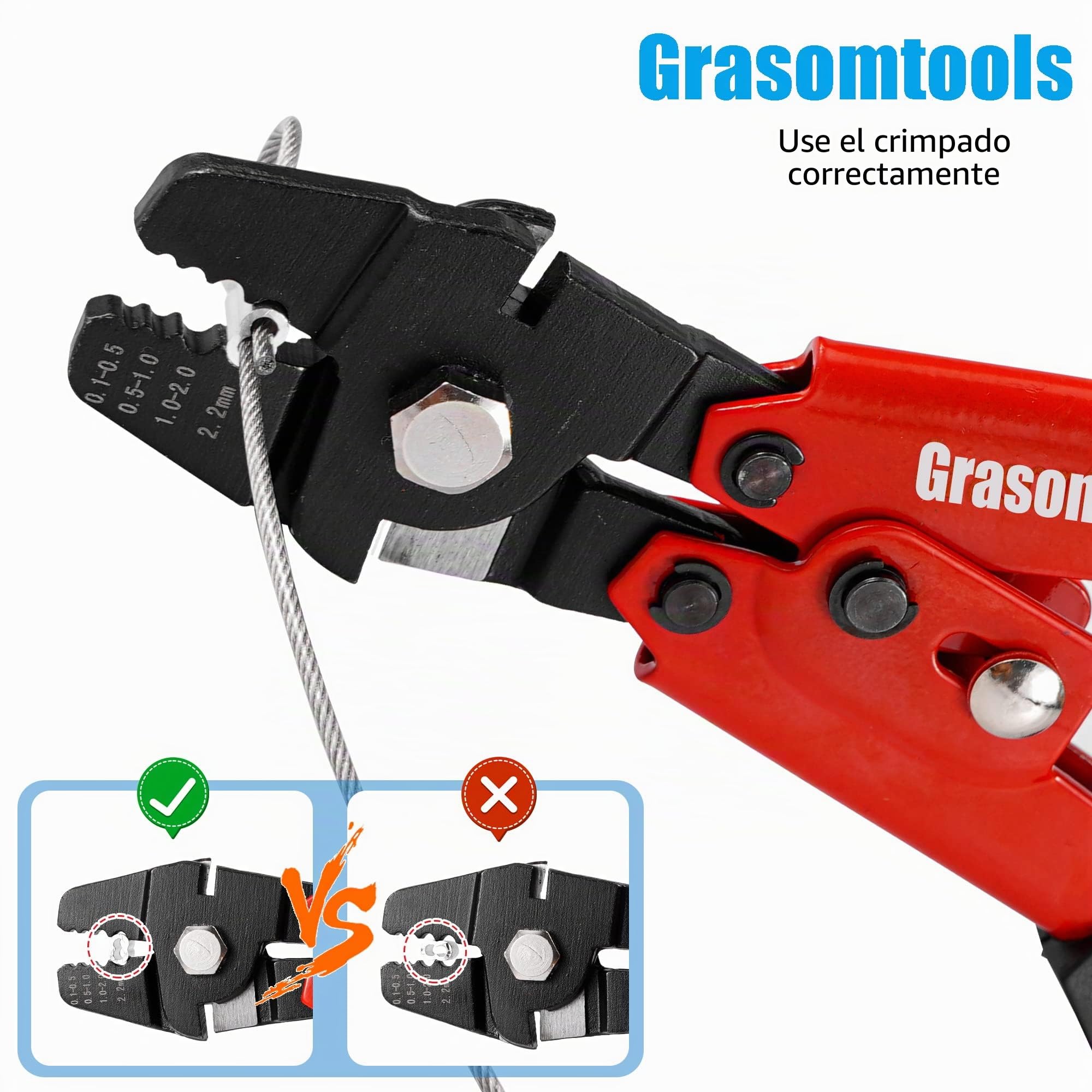 Herramienta de crimpado de cable de acero, kit de 100 piezas, manguitos de aluminio de doble barril, hasta 2,2 mm
