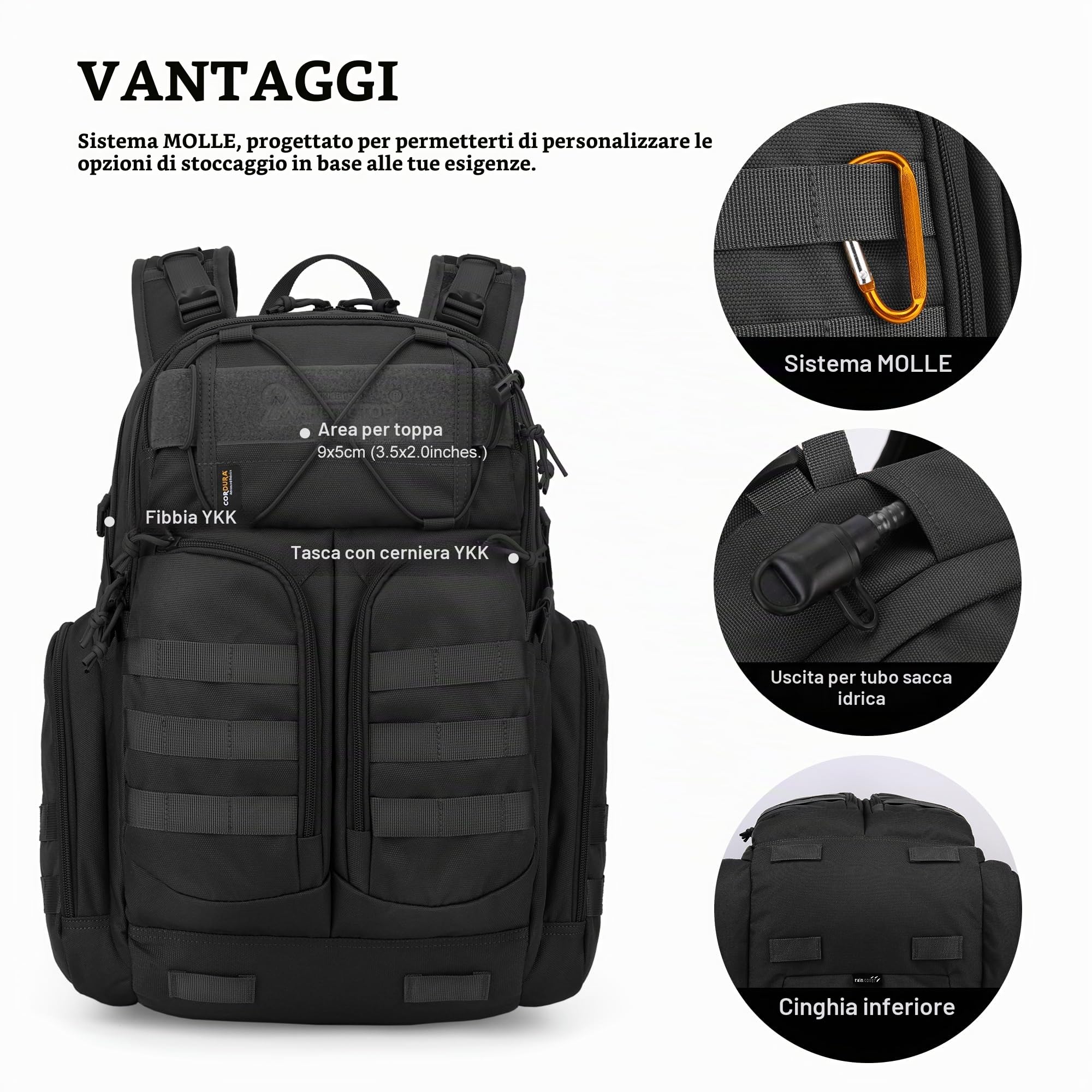 Mardingtop Molle, zaino militare da 40 l, zaino tattico per esterni, zaino in cordura, per escursioni, alpinismo, sopravvivenza