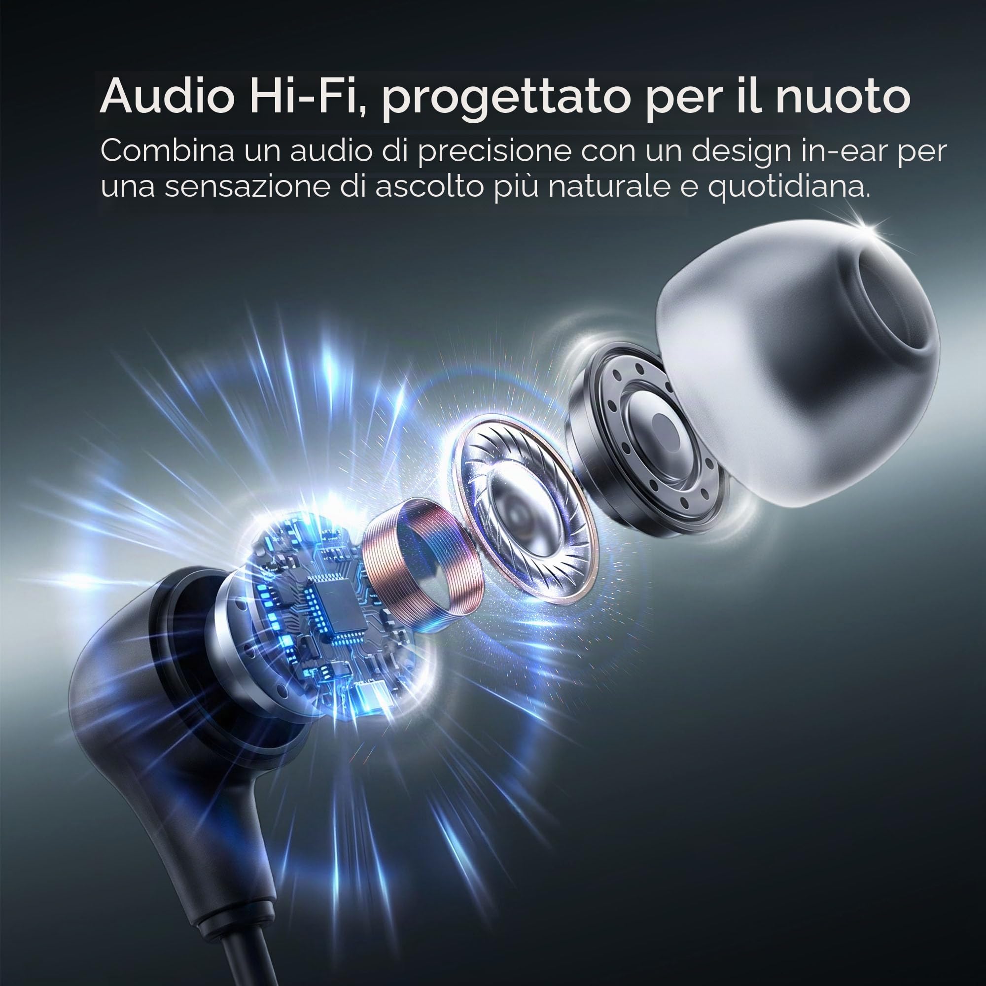 SollaWave AI Music Smart Occhialini da nuoto con cuffie da nuoto integrate, feedback vocale in tempo reale + lettore MP3, sensore di movimento a 9 assi, cuffie impermeabili IP68 per il nuoto, app e