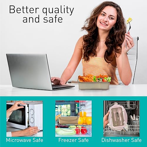 Miniatura 7 de Three Stars Invest Holdings - Lonchera para niños con 3 compartimentos y cubiertos, 47.3 fl oz, recipientes de almacenamiento de alimentos para